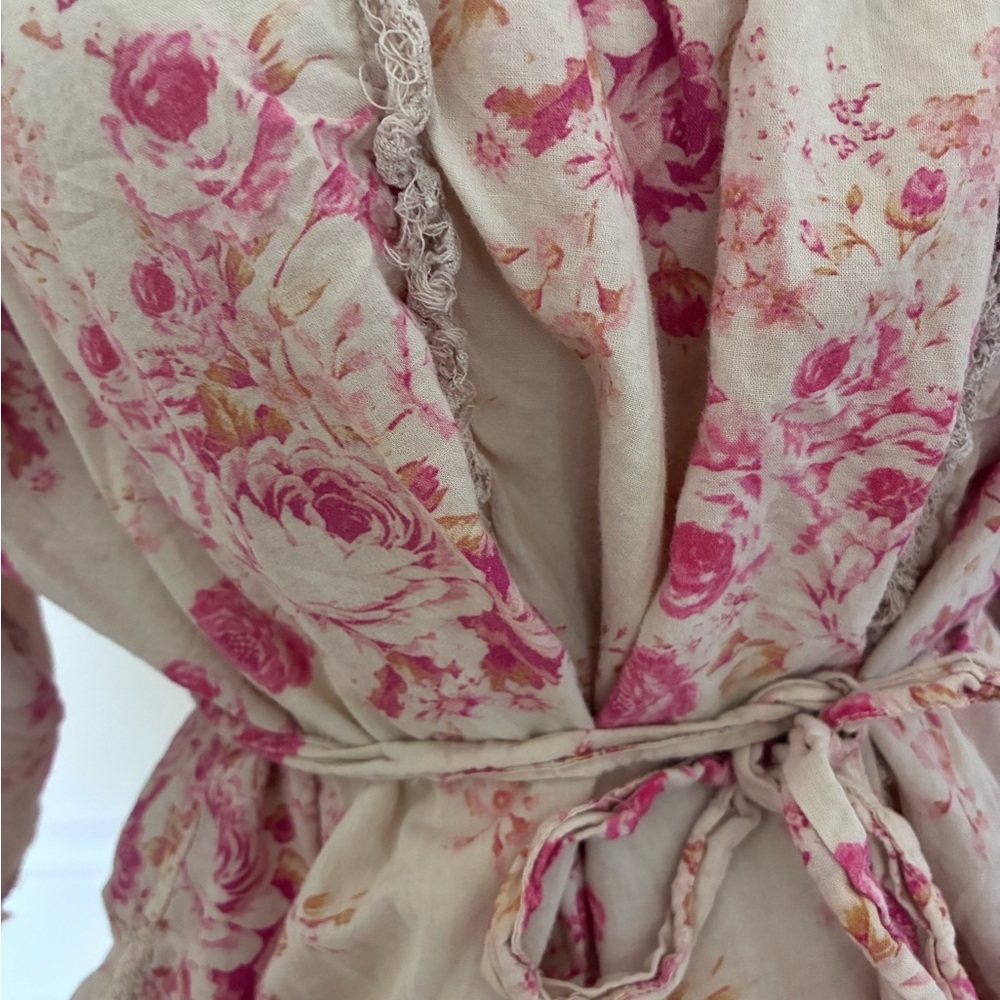Magnolia Pearl Floral Tie-Waist Blouse in Pink Rose